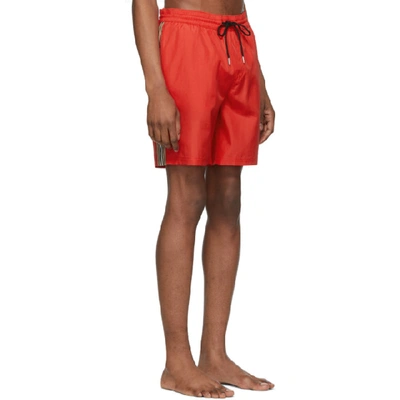 Shop Burberry Red Grafton Swim Shorts