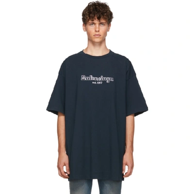 Shop Balenciaga Navy And White Est. 1917 T-shirt In 8502 Nvywht