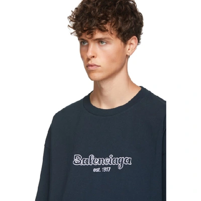 Shop Balenciaga Navy And White Est. 1917 T-shirt In 8502 Nvywht