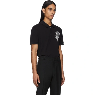 Shop Alexander Mcqueen Black Embroidered Skull Polo In 1000 Black