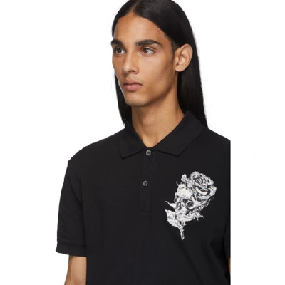 Shop Alexander Mcqueen Black Embroidered Skull Polo In 1000 Black