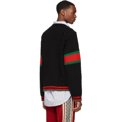 Shop Gucci Black Cable Knit Web Sweater In 1082 Black