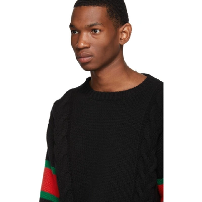 Shop Gucci Black Cable Knit Web Sweater In 1082 Black
