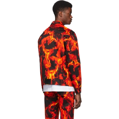 Shop Msgm Black And Red Denim Flame Print Jacket