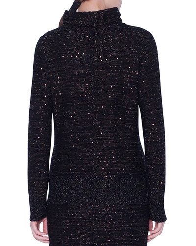 Shop Akris Metallic Sequined Cowl-neck Sweater In Black