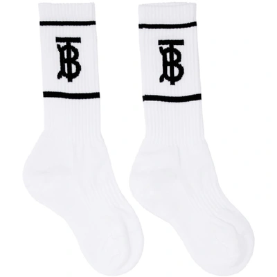 Shop Burberry White Monogram Socks