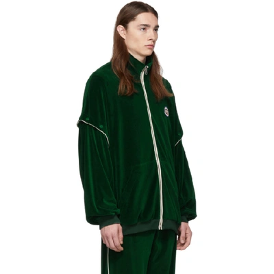 Shop Gucci Green Convertible Velvet Track Jacket In 3521 Green