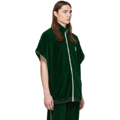 Shop Gucci Green Convertible Velvet Track Jacket In 3521 Green