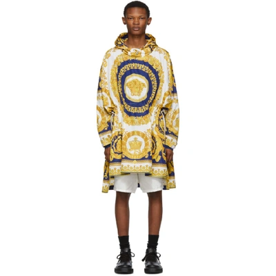 Shop Versace White And Blue Barocco Poncho In A741 Blue