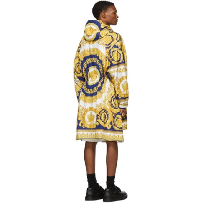 Shop Versace White And Blue Barocco Poncho In A741 Blue