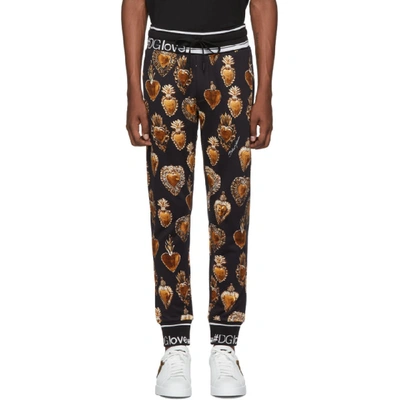 Shop Dolce & Gabbana Dolce And Gabbana Black And Gold Heart Crest Lounge Pants In Hngg7 Black