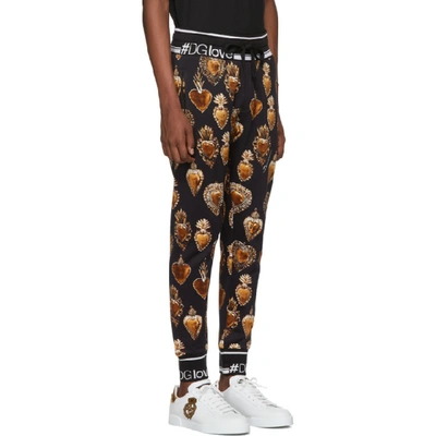 Shop Dolce & Gabbana Dolce And Gabbana Black And Gold Heart Crest Lounge Pants In Hngg7 Black