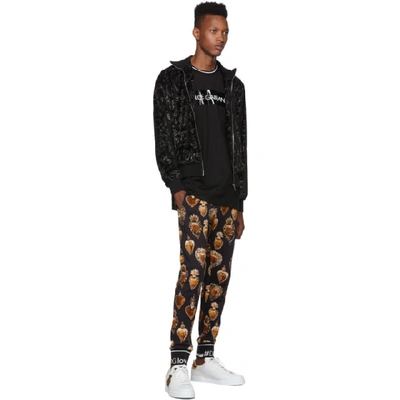 Shop Dolce & Gabbana Dolce And Gabbana Black And Gold Heart Crest Lounge Pants In Hngg7 Black