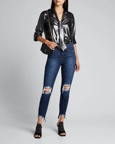 Shop L Agence High Line High-rise Distressed Skinny Jeans With Shredded Hem In Classic Vintage