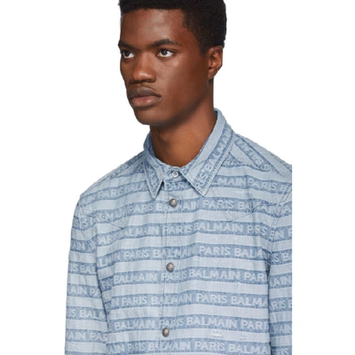 Shop Balmain Blue Logo Stripe Denim Shirt In 6aa Bleu
