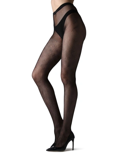 Shop Natori Diamond Geo-net Tights In Black