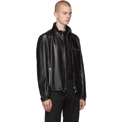 Shop Prada Black Leather Triangle Jacket