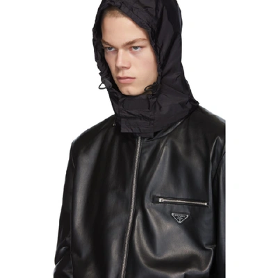 Shop Prada Black Leather Triangle Jacket