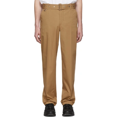 Shop Burberry Brown Belted Trousers In Toffee