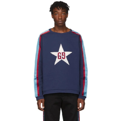 Shop Gucci Blue Gg Star Patch Sweatshirt In 4429 Blue