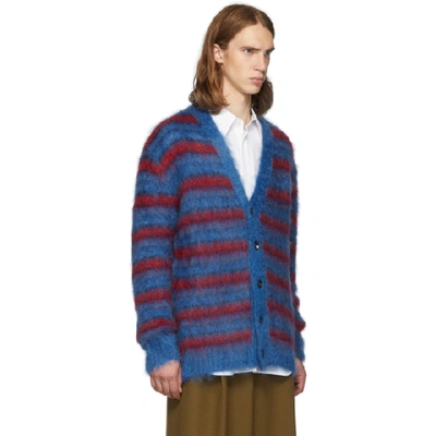 Shop Marni Blue And Red Mohair Cardigan In Stb60 Blu/r