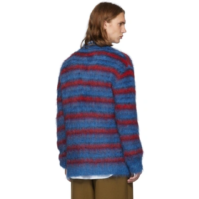 Shop Marni Blue And Red Mohair Cardigan In Stb60 Blu/r