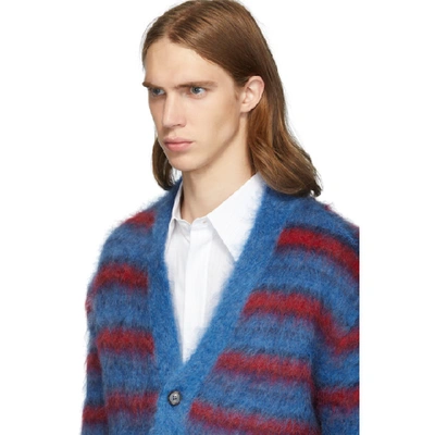 Shop Marni Blue And Red Mohair Cardigan In Stb60 Blu/r