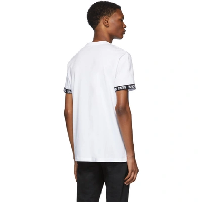Shop Balmain White Logo Trim T-shirt In 0fa Blanc