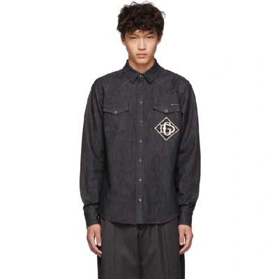 Shop Dolce & Gabbana Dolce And Gabbana Black Denim Logo Shirt In S9001 Blk