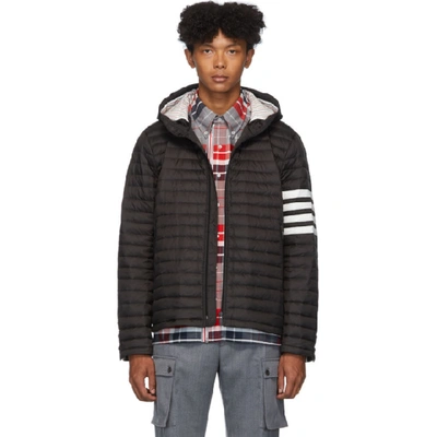 Shop Thom Browne Black Down 4-bar Quilted Hooded Jacket In 001 Black