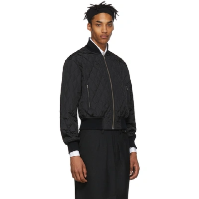 Shop Random Identities Black Quilted Bomber Jacket