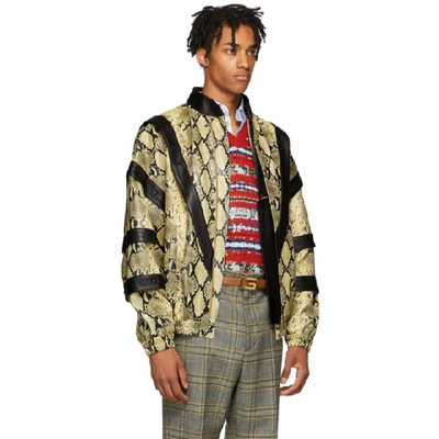 Shop Gucci Yellow And Black Faux-python Bomber Jacket In 7260 Natura