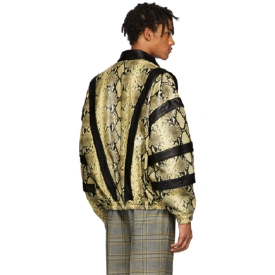 Shop Gucci Yellow And Black Faux-python Bomber Jacket In 7260 Natura