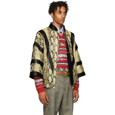 Shop Gucci Yellow And Black Faux-python Bomber Jacket In 7260 Natura