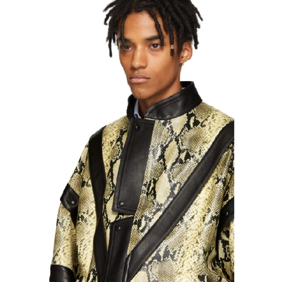 Shop Gucci Yellow And Black Faux-python Bomber Jacket In 7260 Natura