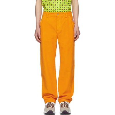 Shop Kenzo Orange Corduroy Cropped Carpenter Jeans In 17 Med Orng