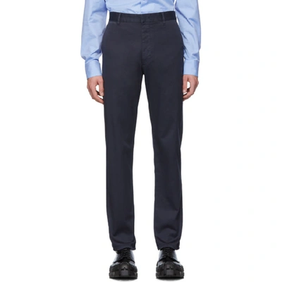 Shop Prada Navy Drill Stretch Trousers