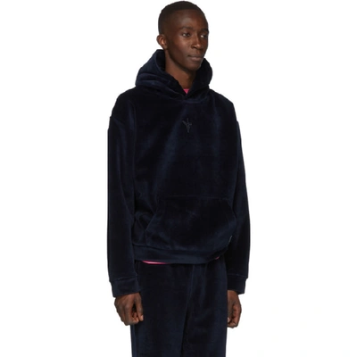 Shop Alexander Wang Navy Bonded Velour Hoodie In 469 Navy