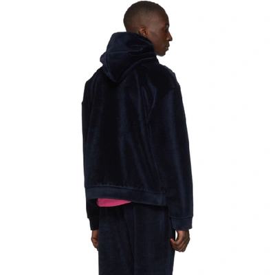 Shop Alexander Wang Navy Bonded Velour Hoodie In 469 Navy