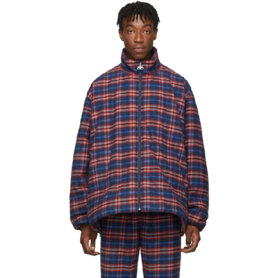 Shop Balenciaga Blue & Red Check Flannel Quilted Zip-up Jacket In 4800 Blured