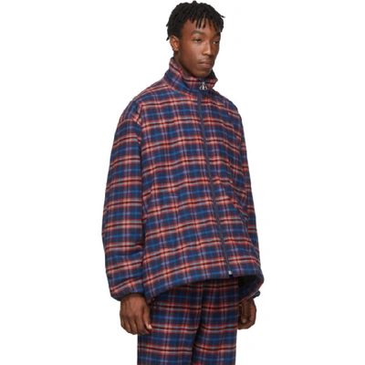 Shop Balenciaga Blue & Red Check Flannel Quilted Zip-up Jacket In 4800 Blured