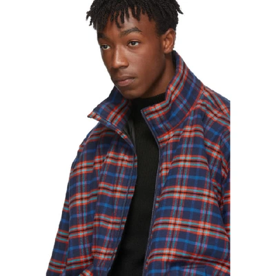 Shop Balenciaga Blue & Red Check Flannel Quilted Zip-up Jacket In 4800 Blured