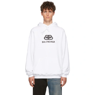 Shop Balenciaga White New Bb Mode Hoodie In 9044 Offwht