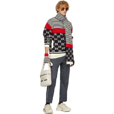 Shop Gucci Navy & Off-white Knit Gg Stripe Zip-up Jacket In 4548inkmlt