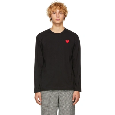 Shop Comme Des Garçons Play Black & Red Heart Patch Long Sleeve T-shirt