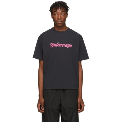 Shop Balenciaga Black Glossy Regular Fit T-shirt In 8465 Blkpnk