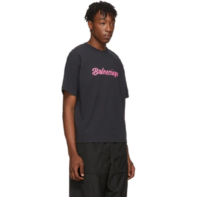 Shop Balenciaga Black Glossy Regular Fit T-shirt In 8465 Blkpnk
