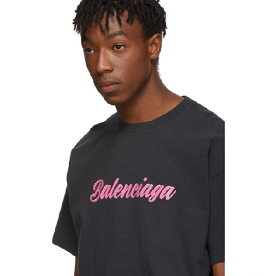 Shop Balenciaga Black Glossy Regular Fit T-shirt In 8465 Blkpnk