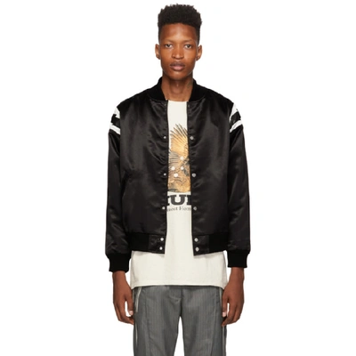 Shop Rhude Black Lightning Varsity Bomber Jacket