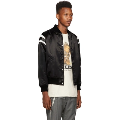 Shop Rhude Black Lightning Varsity Bomber Jacket